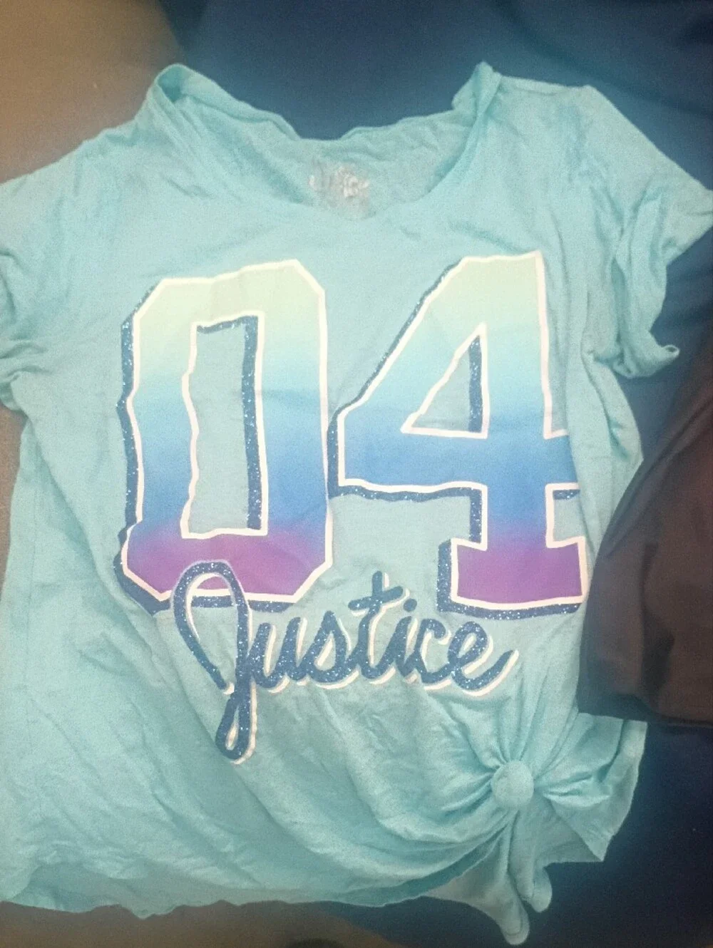 Justice Girls Aqua Gradient '04 Practice' Graphic Tee with Glitter